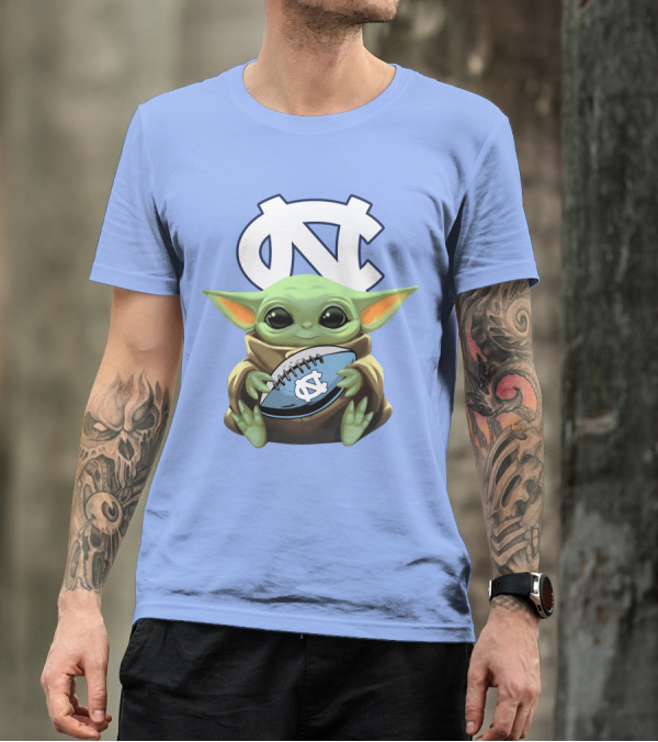 Baby Yoda UNC Tar Heels Football T-Shirt