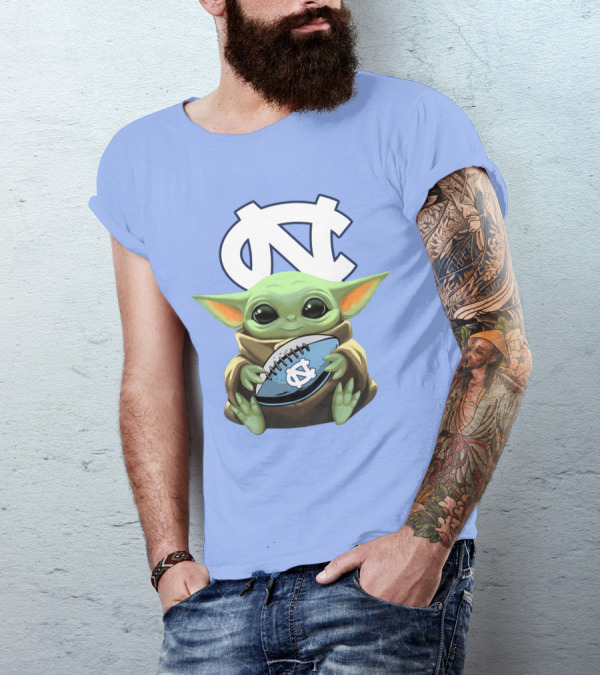 Baby Yoda UNC Tar Heels Football T-Shirt