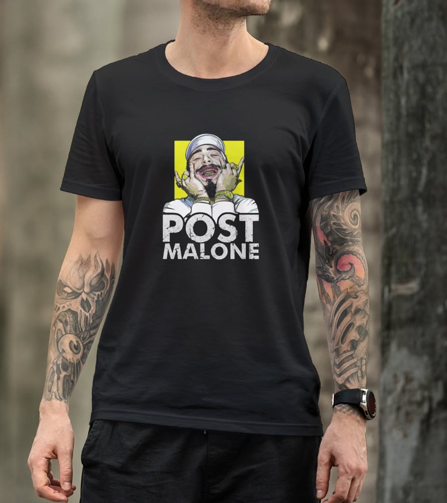 Post Malone Smiling In Yellow Background T-Shirt