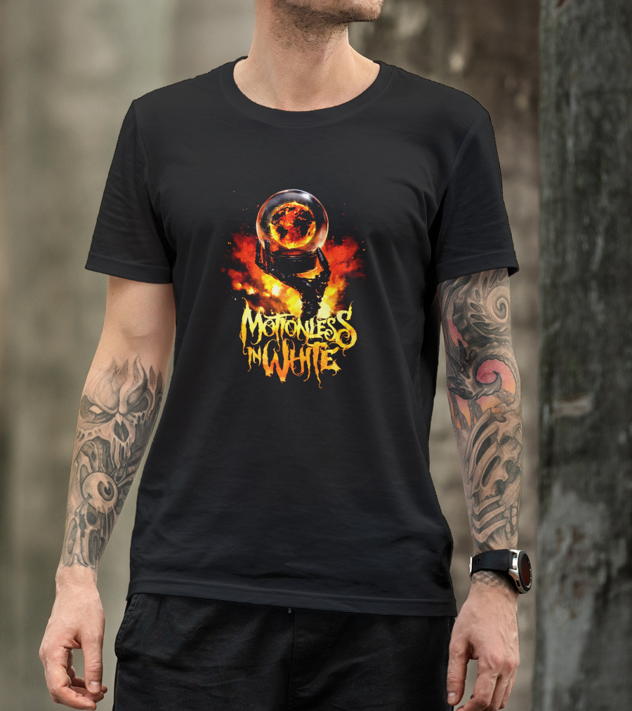 Motionless In White Fiery Hand Holding Globe T-Shirt