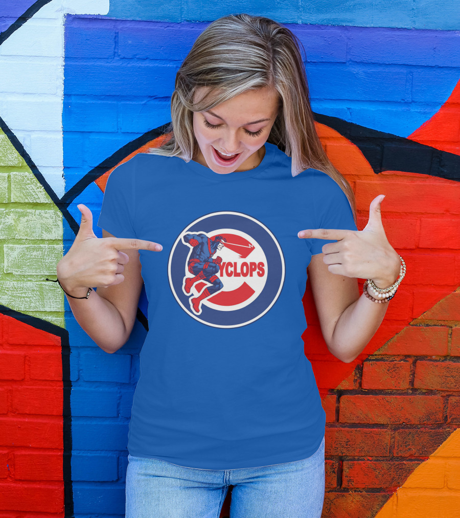 Chicago Cyclops MLB Superhero Logo Blue Background T-Shirt