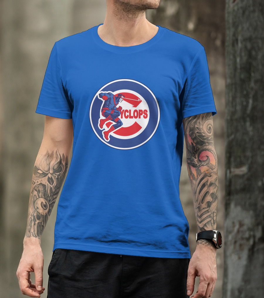 Chicago Cyclops MLB Superhero Logo Blue Background T-Shirt