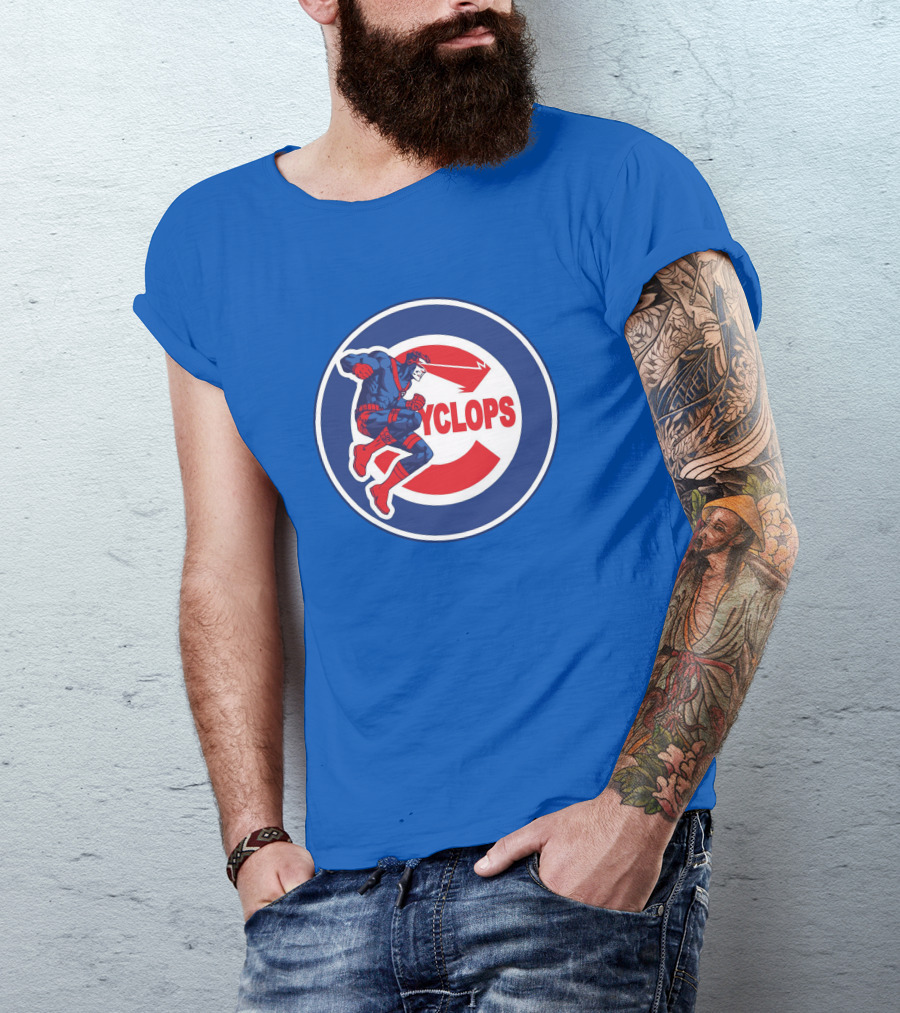 Chicago Cyclops MLB Superhero Logo Blue Background T-Shirt