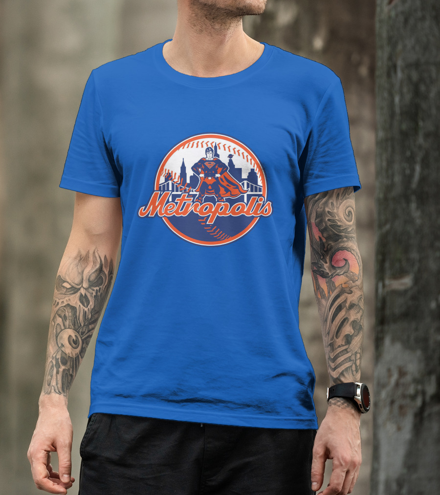 Metropolis Superman NY Baseball Skyline T-Shirt