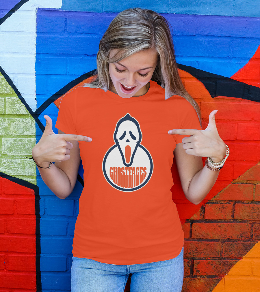 Edmonton Ghostfaces NHL Scream Parody Logo Orange Background T-Shirt