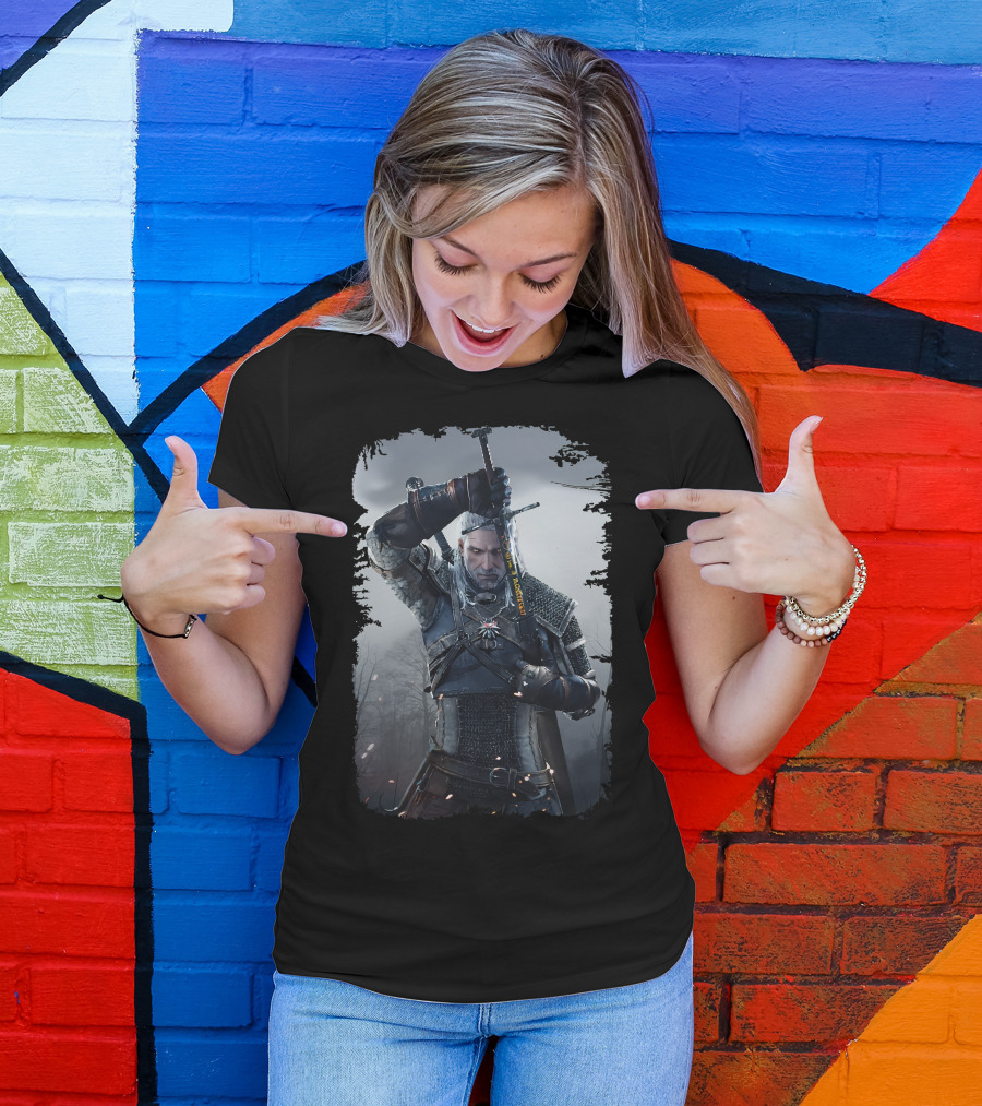 The Witcher Wild Hunt Geralt Sword Action Scene T-Shirt
