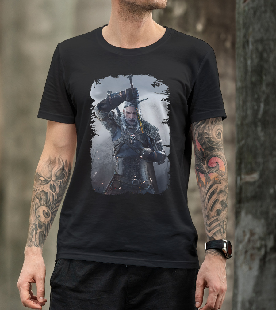 The Witcher Wild Hunt Geralt Sword Action Scene T-Shirt