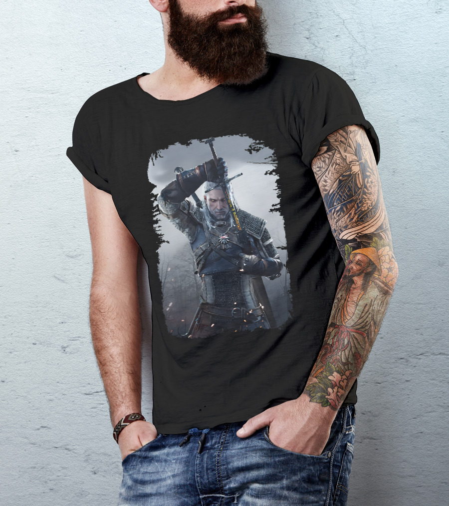 The Witcher Wild Hunt Geralt Sword Action Scene T-Shirt
