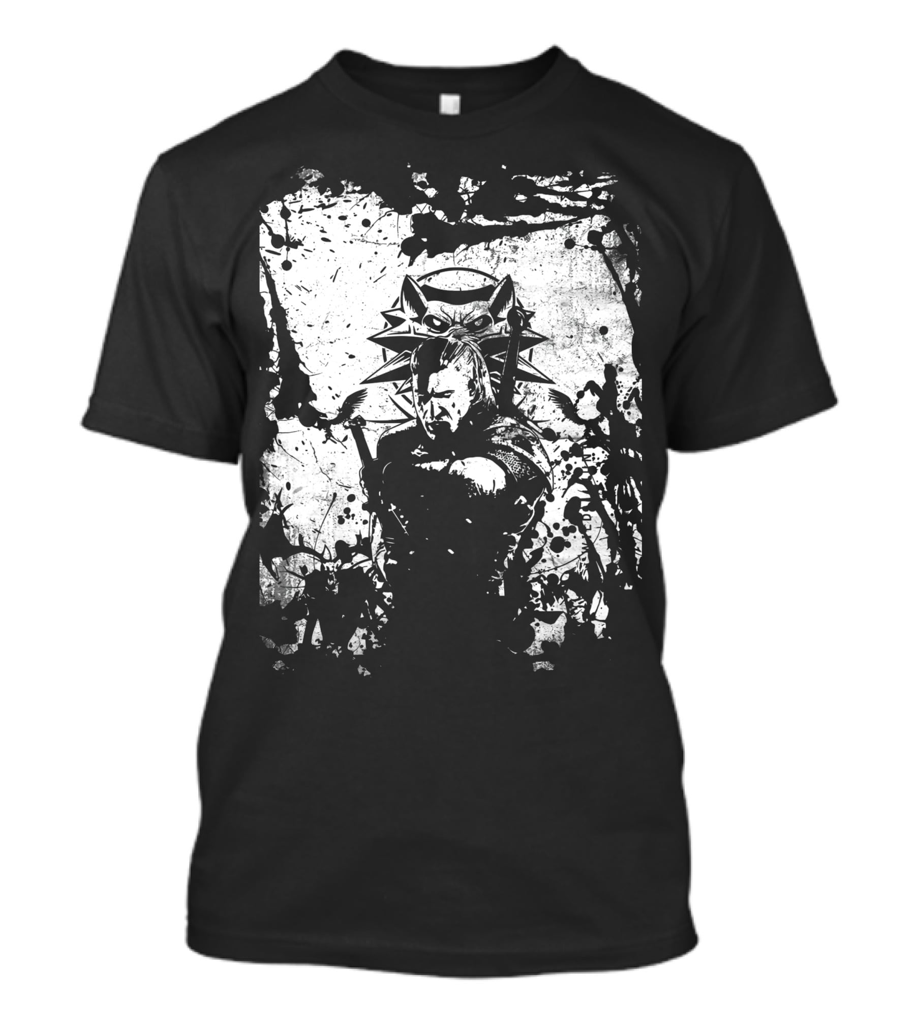 The Witcher 3 Wild Hunt Geralt Wolf School Emblem Splatter T-Shirt