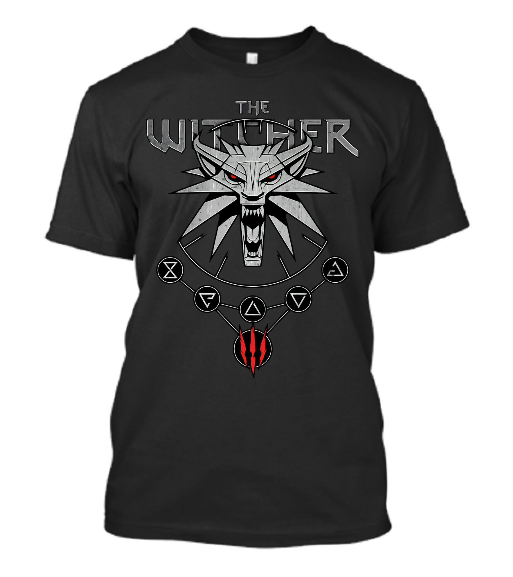 The Witcher White Wolf Wild Hunt Medallion Symbols T-Shirt