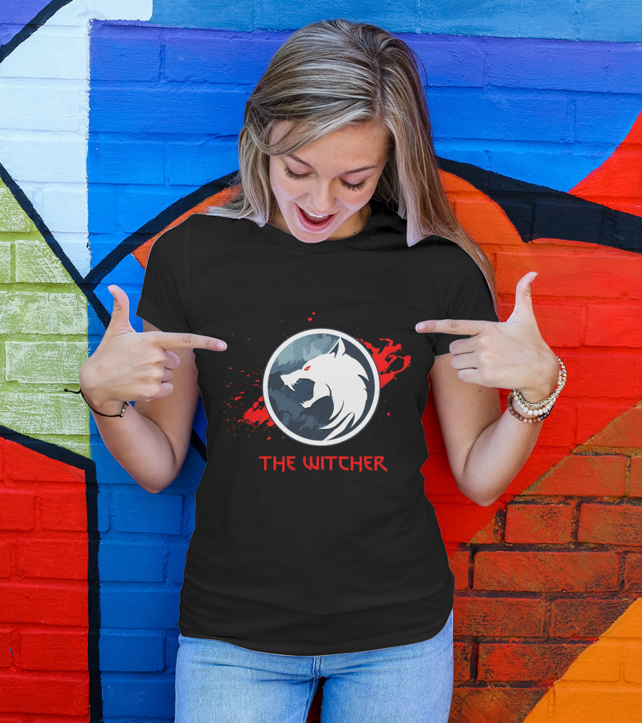 The Witcher Wolf Emblem Blood Splatter T-Shirt