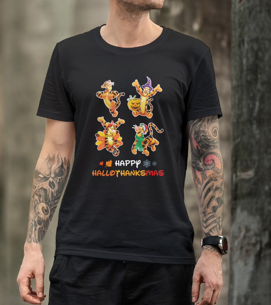 HAPPY HALLOTHANKSMAS TIGGER VARIATIONS WITH PUMPKIN TURKEY AND HOLIDAY OUTFITS T-Shirt