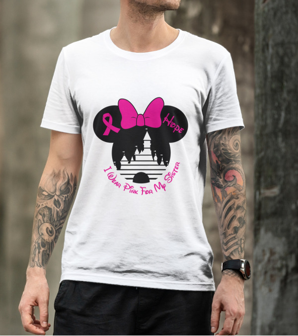 I Wear Pink For My Sister Hope Ribbon Castle Minnie Mouse Bow T-Shirt