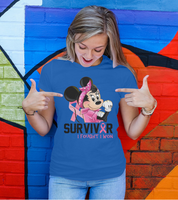Survivor I Fought I Won Minnie Pink Ribbon Breast Cancer Awareness T-Shirt