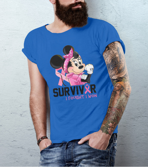 Survivor I Fought I Won Minnie Pink Ribbon Breast Cancer Awareness T-Shirt