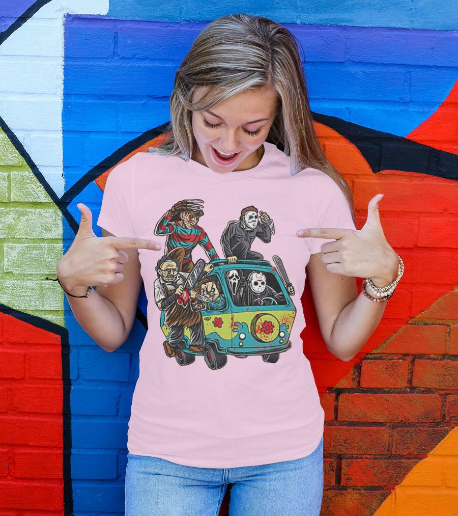 Freddy Jason Michael Leatherface Ghostface Massacre Machine Horror Movie Van T-Shirt