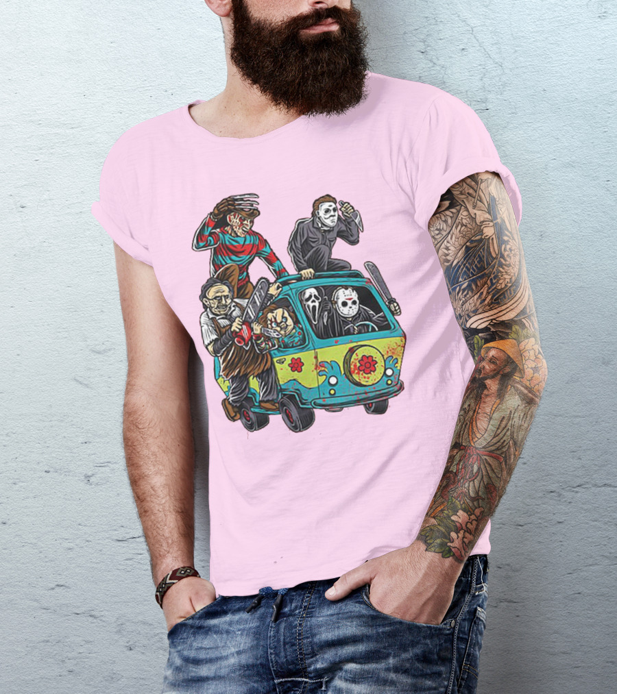Freddy Jason Michael Leatherface Ghostface Massacre Machine Horror Movie Van T-Shirt