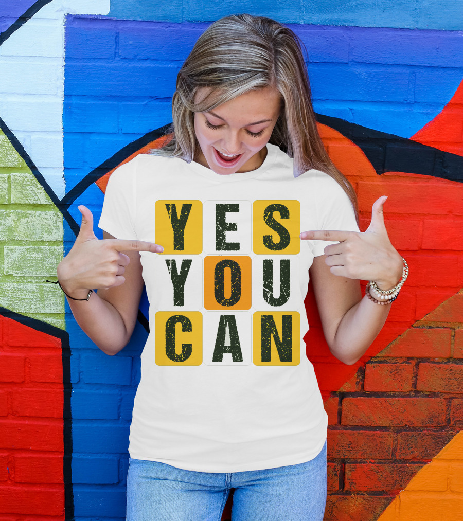 YES YOU CAN Motivation Yellow Orange Black T-Shirt