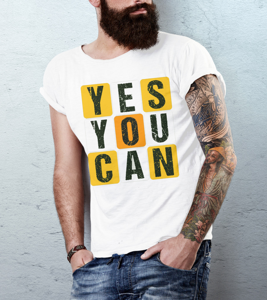 YES YOU CAN Motivation Yellow Orange Black T-Shirt