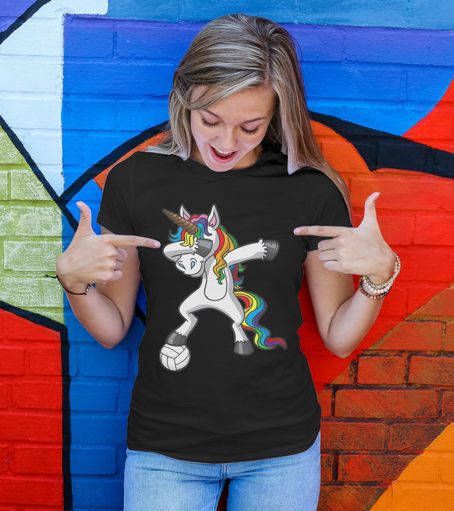 Dabbing Rainbow Unicorn Volleyball T-Shirt