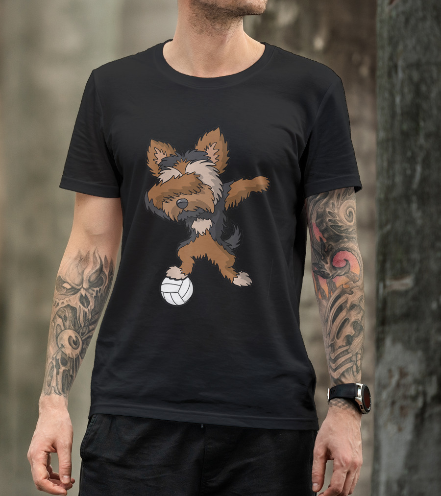 Dabbing Yorkshire Terrier Volleyball Player Coach Team Dog With Ball T-Shirt