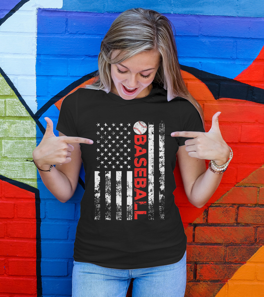 American Flag Grunge Style Baseball T-Shirt