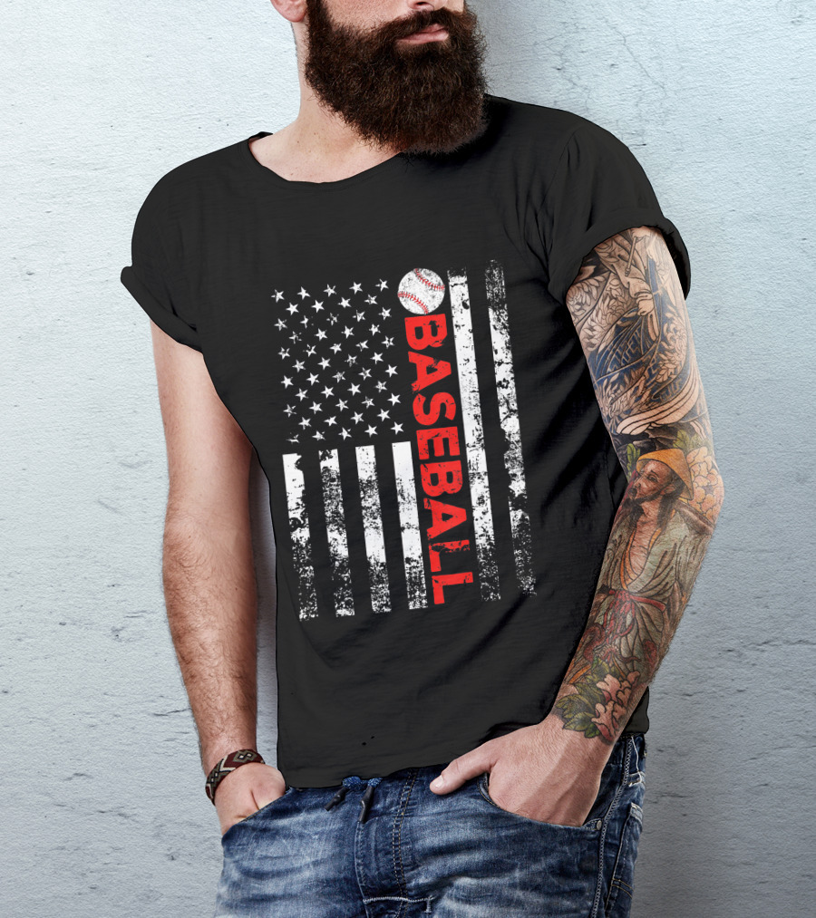 American Flag Grunge Style Baseball T-Shirt