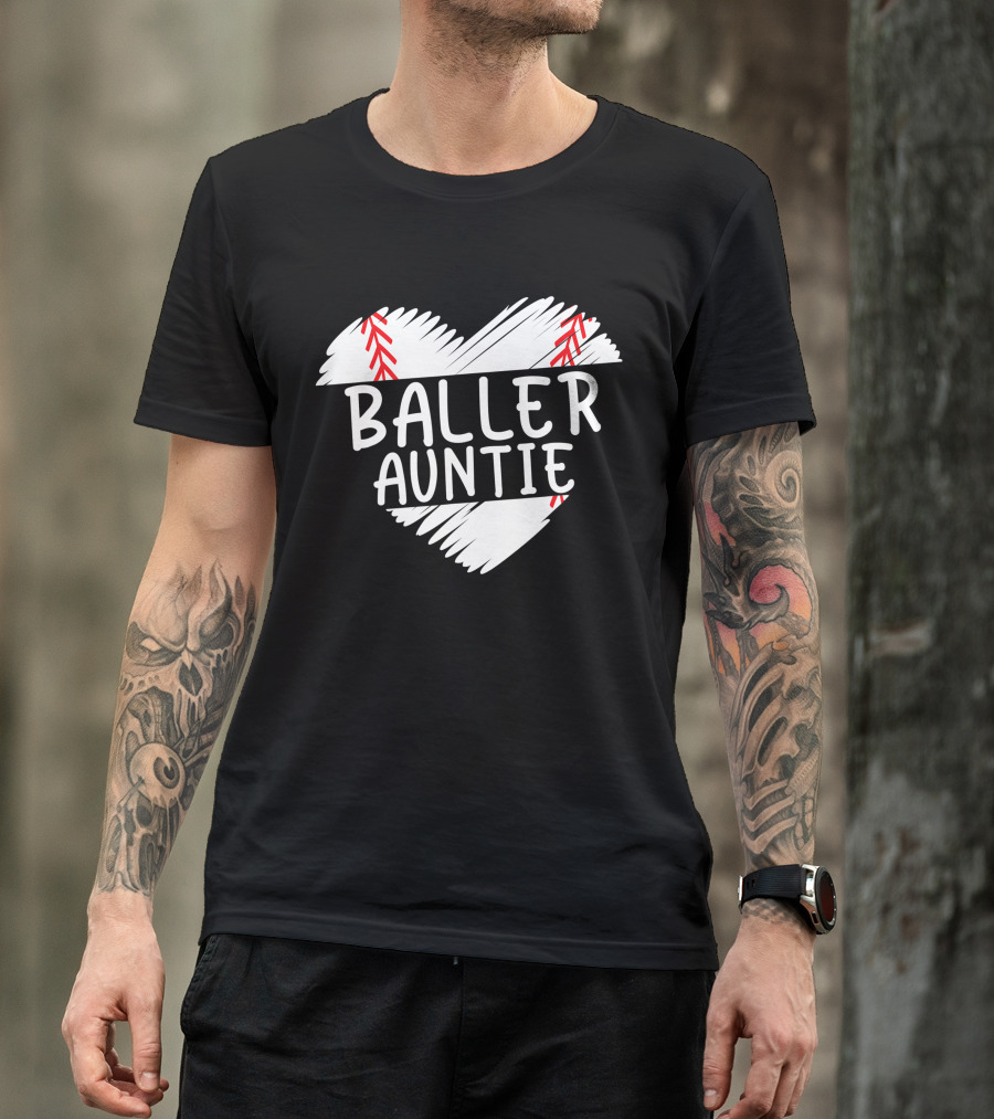 Baller Auntie Baseball Heart T-Shirt