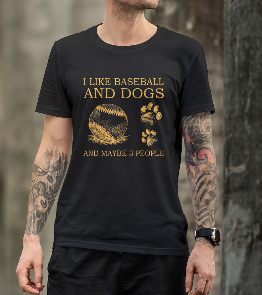 I Like Baseball And Dogs And Maybe 3 People Baseball And Dog Paw Prints T-Shirt