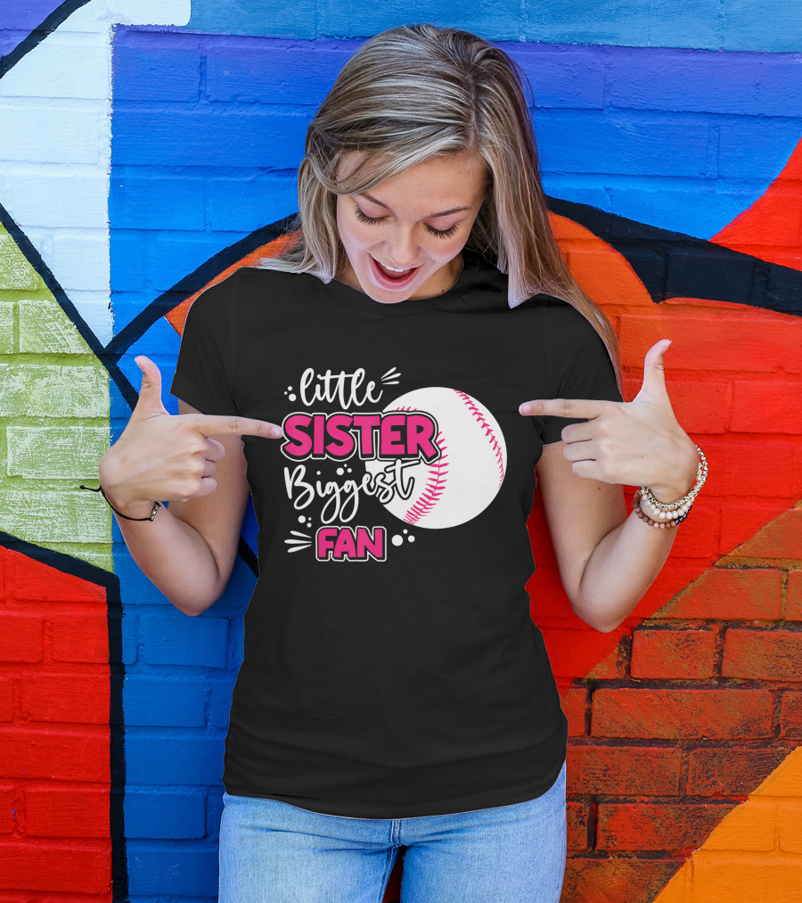 Little Sister Biggest Fan Baseball Season For Girl Siblings T-Shirt