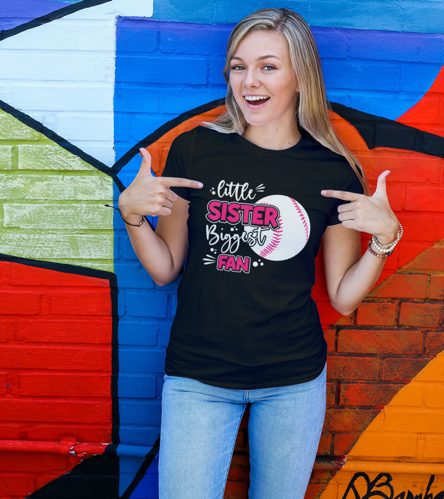 Little Sister Biggest Fan Baseball Season For Girl Siblings T-Shirt