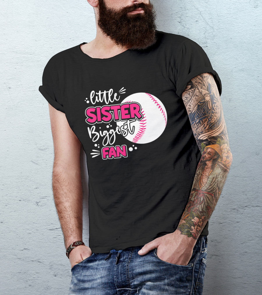 Little Sister Biggest Fan Baseball Season For Girl Siblings T-Shirt