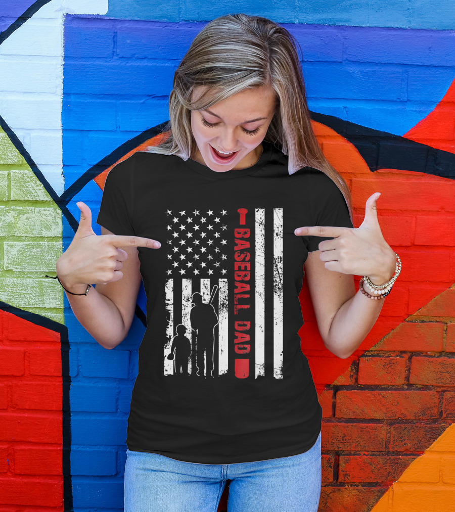 Proud Baseball Dad American Flag Sports T-Shirt
