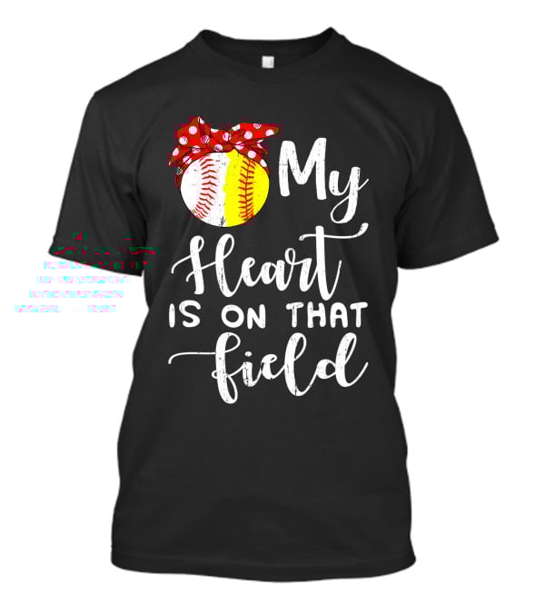 My Heart Is On That Field Baseball Softball Red Polka Dot Bow T-Shirt