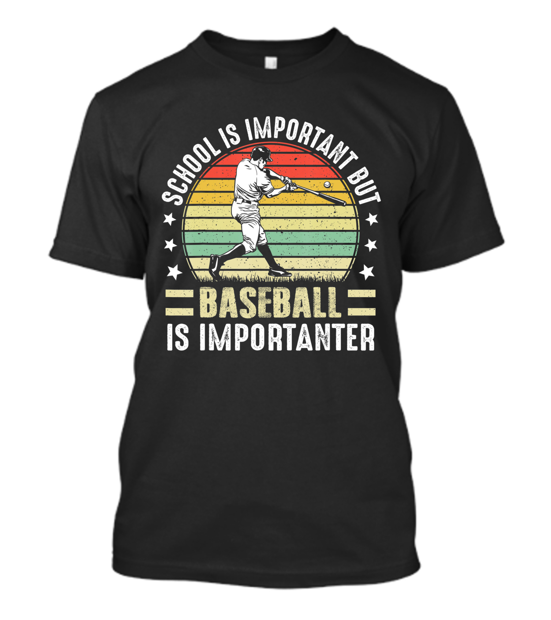 School Is Important But Baseball Is Importanter Vintage Retro Baseball Player T-Shirt