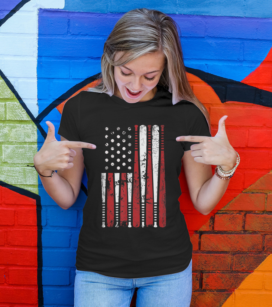 Vintage American Baseball Bat USA Flag T-Shirt