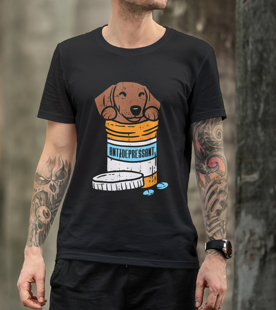 Antidepressant Dachshund Wiener Sausage Dog In Prescription Pill Bottle T-Shirt