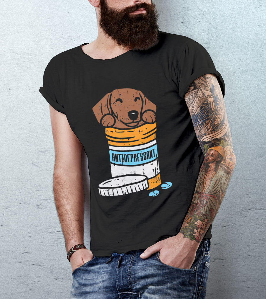 Antidepressant Dachshund Wiener Sausage Dog In Prescription Pill Bottle T-Shirt