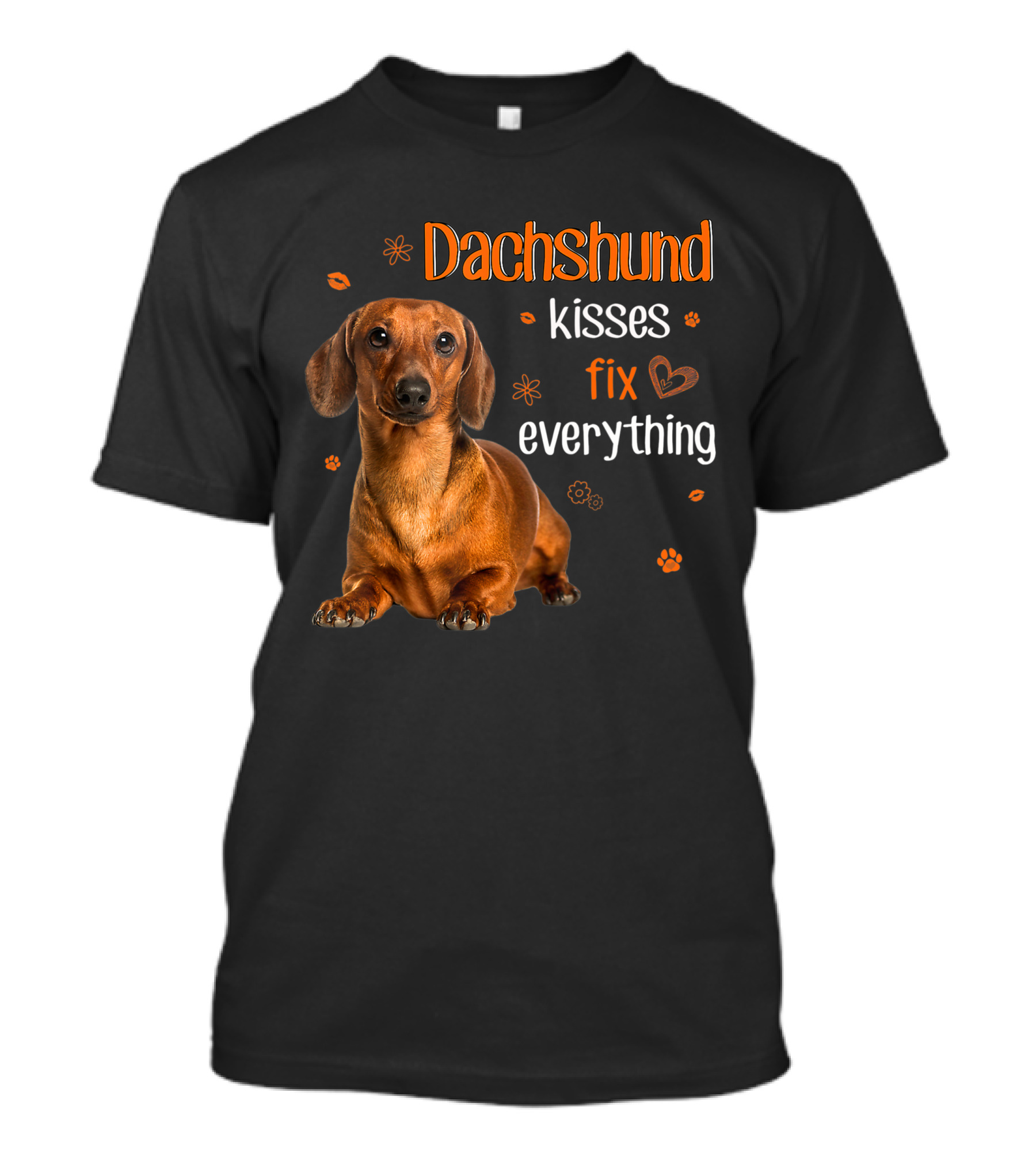 Dachshund Kisses Fix Everything Dachshund Lover Orange Paw Prints T-Shirt