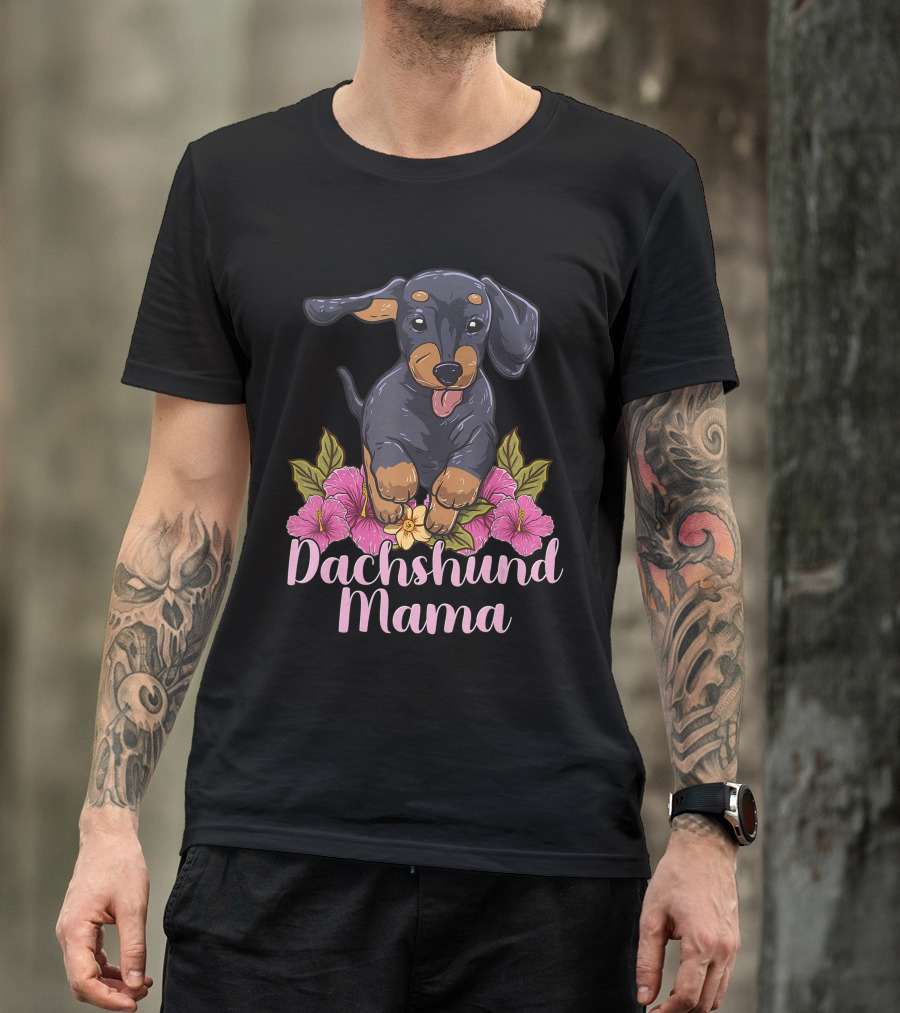 Dachshund Mama Mom Wiener Doxie Dachshund Lover Owner Floral T-Shirt