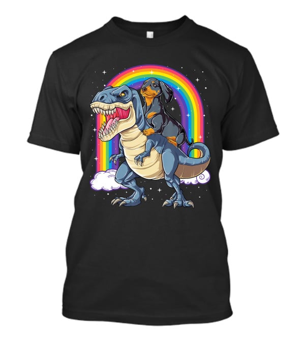 Dachshund Riding Dinosaur Rex T-Shirt