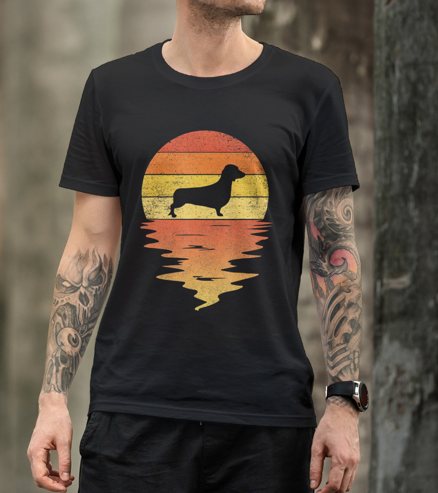 Dachshund Retro 70s Vintage Sunset T-Shirt