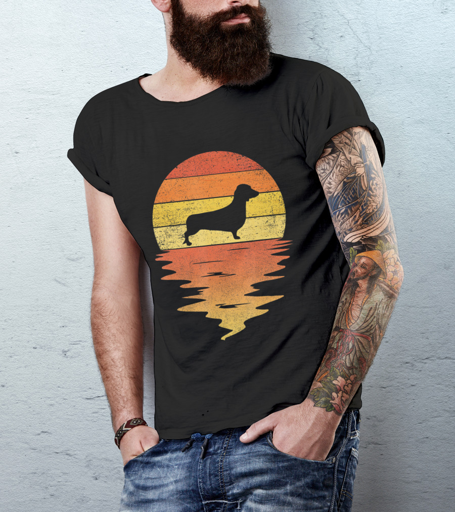 Dachshund Retro 70s Vintage Sunset T-Shirt