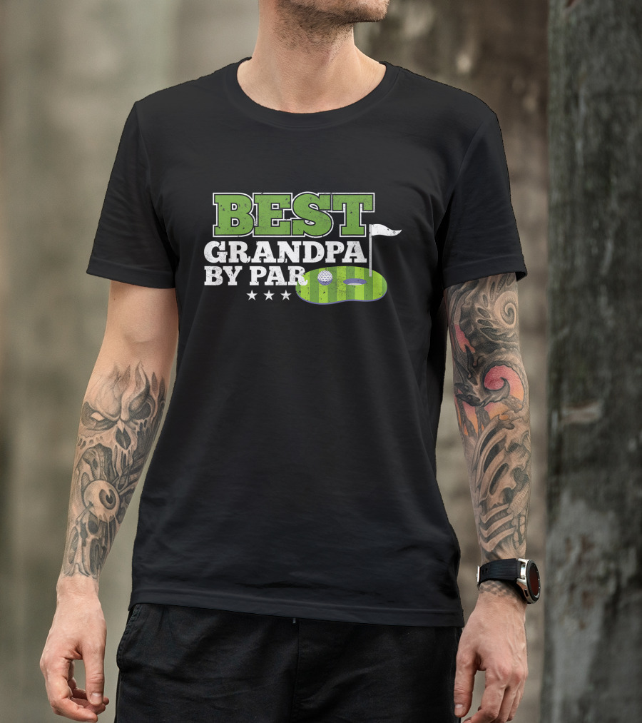 Best Grandpa By Par Golf Sports Lover Grandpa Golf Flag Stars T-Shirt