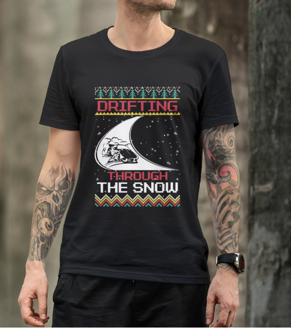 Drifting Through The Snow Racing Car Christmas Trees Snowflakes T-Shirt