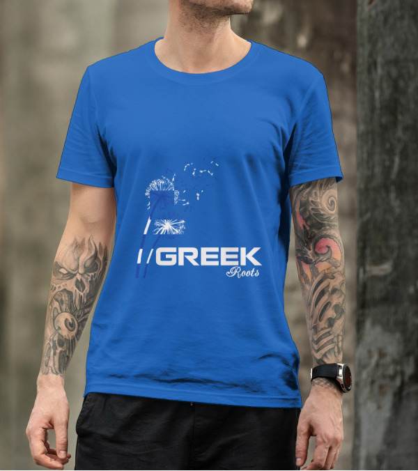 GREEK ROOTS Dandelion Blossom Blue Background T-Shirt