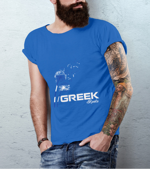 GREEK ROOTS Dandelion Blossom Blue Background T-Shirt