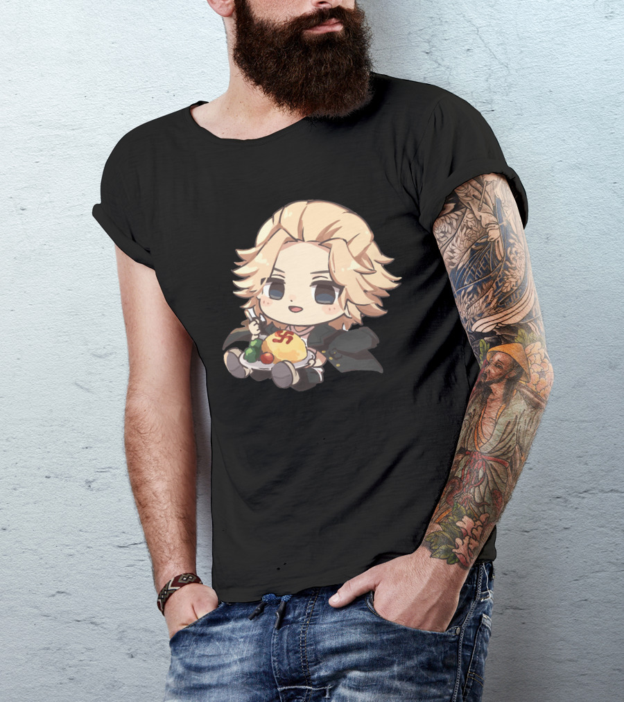 Mikey Holding Omurice Dish Tokyo Revengers Chibi Character T-Shirt