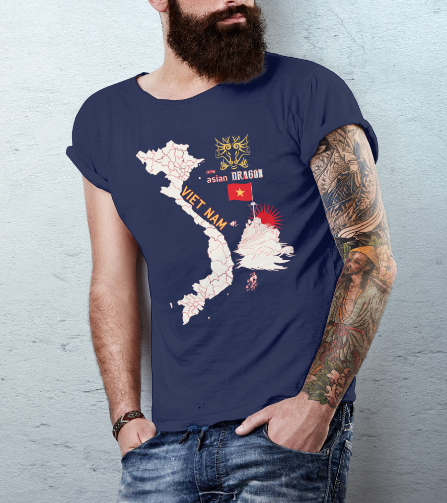Viet Nam Map New Asian Dragon Flag Ship T-Shirt