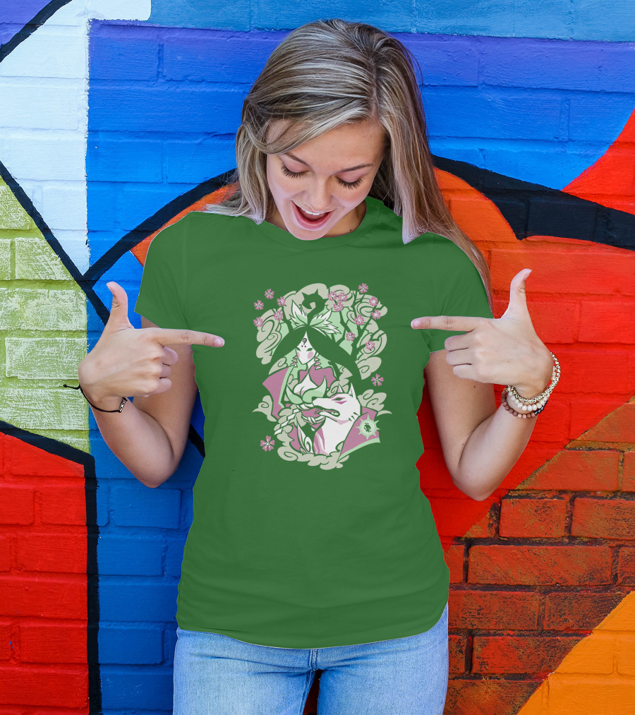 Okami Merch Amaterasu And Cherry Blossoms T-Shirt